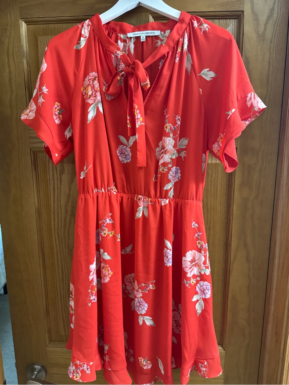 Collective Concepts Red Floral Tie-Neck Dress